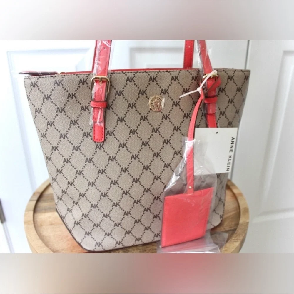 Anne Klein | Logo & Hot Coral Large Tote Purse